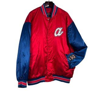 Atlanta Braves Jacket XL Satin Bomber Red Blue Cooperstown‎ Collection G-III